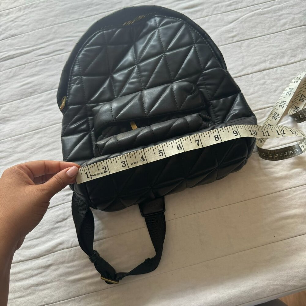 Zara Black Faux Leather Quilted Back Pack Bag Chain Handle - Picture 6 of 7
